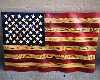 Wavy American Flag, Rustic Wood Flag, Wavy Wood American Flag, Old Glory, Primitive Americana, Patriotic Gift, Military Gift