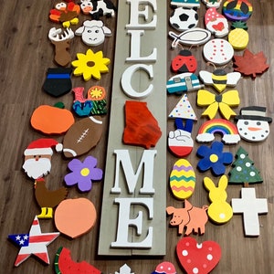 Welcome Sign with Interchangeable Pieces, Welcome Front Porch Sign, Large Welcome Sign, Front Door Sign, Outdoor Welcome Sign, Seasonal