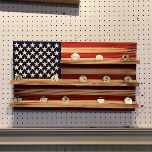 Rustic American Flag Challenge Coin Display, Wooden Flag, Military Challenge Coin Flag, Military Coin Rack, Challenge Coin Flag