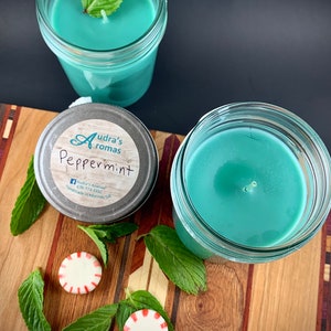 Peppermint Essential Oil Candle, Aroma Therapy Candle, Mason Jar Candle, Peppermint Candle, Scented Candle, Gift For Her