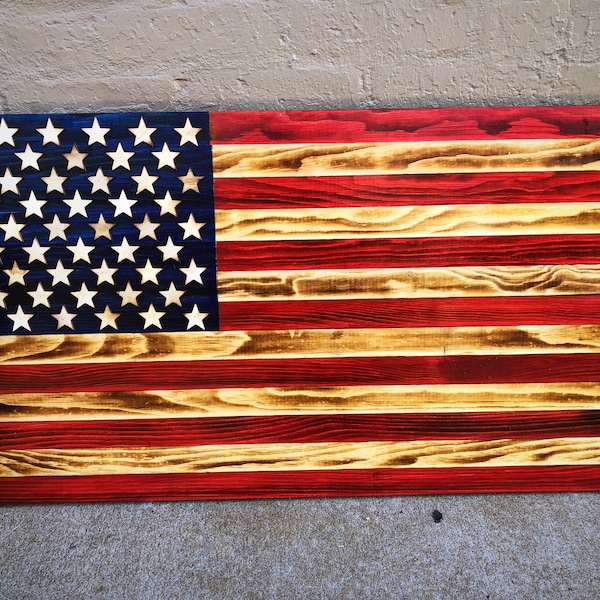 Wood Flag, Rustic American Burned Wood Flag, American Flag,