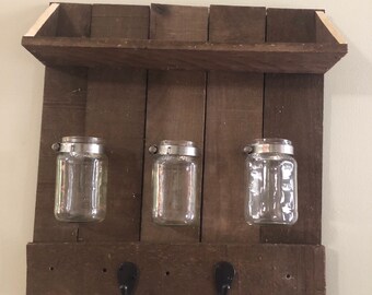 Mason Jar Wall Organizers, Bathroom Organizer, Bathroom Accessories, Rustic Bathroom Decor, Bathroom Storage, Dorm Decor, Bathroom Shelf