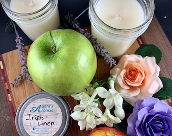 アイリッシュリネンキャンドル、クリーンランドリーの香り、フレッシュリネンの香り、ランドリーの香り、フレッシュコットン