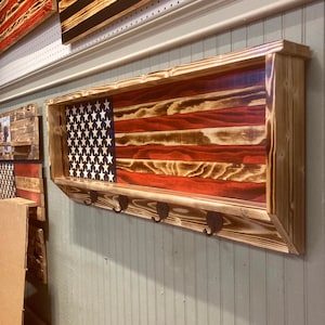 American Flag Hat Rack, Wooden Coat Rack, Hat Rack Rustic, US flag coat rack, Leash Holder, Rustic Flag Home Decor, Rustic Coat Rack image 2