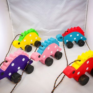 Wooden Dinosaur Pull Toy, Toys On Wheels, Toddler Toy, Baby Shower Gift, Age 12 Month