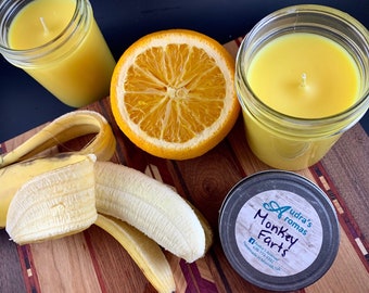 thumbnail image 2 of Monkey Farts Soy Wax Candle – Hand Poured In Mason Jar, Banana & Fruit Scent, 16 Oz, 60-84 Hr Burn 2 of 6