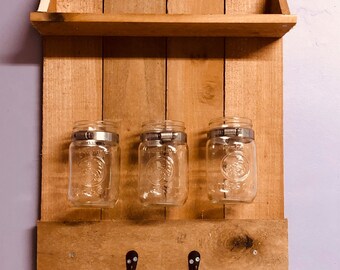 Mason Jar Wall Organizers, Bathroom Organizer, Bathroom Accessories, Rustic Bathroom Decor, Bathroom Storage, Dorm Decor, Bathroom Shelf