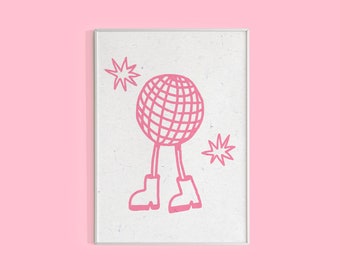 Funky Disco Art Print - Black or Pink | Physical Print | 5x7, 8x10, 11x14 | Art Print | Disco Ball | Funky Art