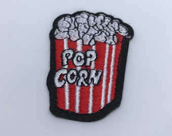 Popcorn Patch - Popcorn Iron On Patch - Iron on Popcorn Patches - Movie Theatre Iron On Patch - Food Iron On Patches