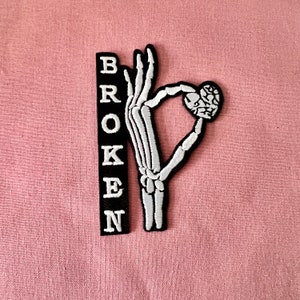Broken Heart Patches - Iron On Patch - Skeleton Hand Iron on Patches - Patches voor jassen - Iron On Patches