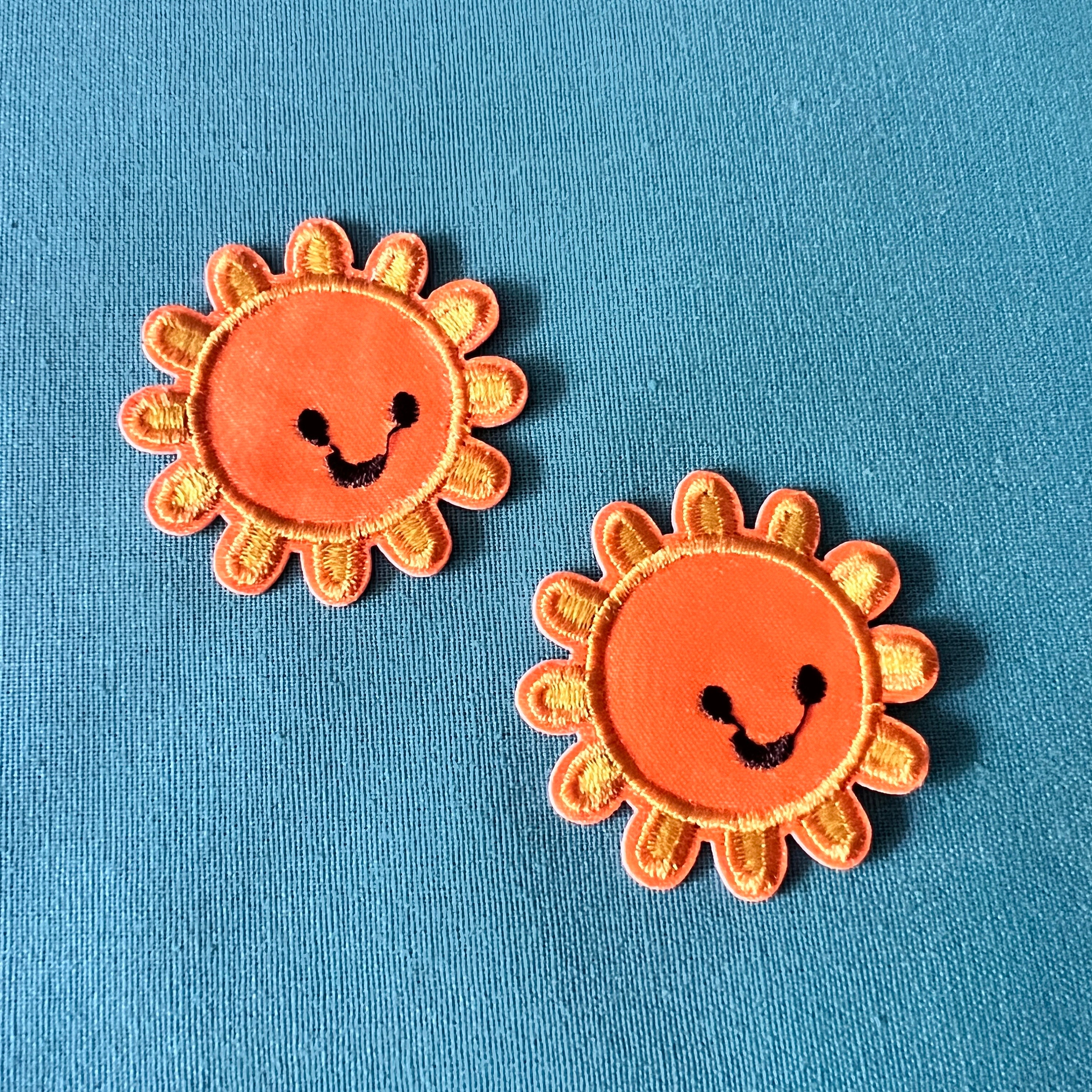 2x Mini Sun Patches - Orange Sun Iron On Patch - Iron On Patches