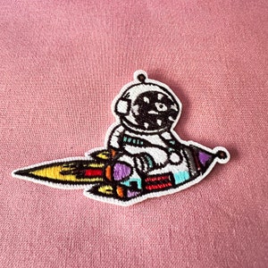 Astronaut On A Rocket Ship Iron On Patch - Outer Space Iron on Patches - Astronaut Iron On Patches