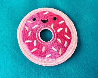 Remendos de donut - Remendo de ferro em rosquinha rosa - Remendo de ferro em alimentos - Remendos de ferro em