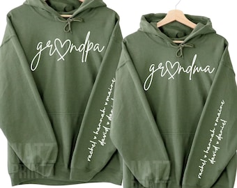 Personalized Grandma Grandpa Hoodie with Grandkids Names on Sleeve, Grandmother Hoodie, Grandfather Hoodie, Grandparents Christmas Gifts