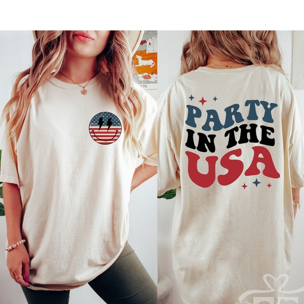 Party in the USA Shirt, Comfort Colors Shirt, 4th of July Shirt,  Retro Smiley Face Shirt, Red White and Blue, America Tee, USA Shirt Tees