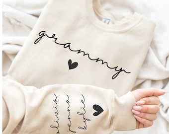 Custom Grammy Sweatshirt Kids Name on Sleeve, Personalized Grammy Sweatshirt, Grammy Hoodie, New Mom Sweatshirt, Gift For Mom, Grandma Gift