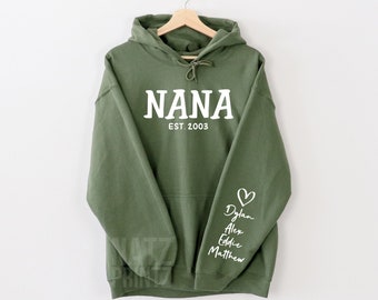 Personalized Nana Sweatshirt With Kids Name On Sleeve, Custom Nana Sweatshirt, Est Date Nana Hoodie, Christmas Gift for Nana