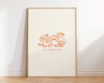 Dragon Lunar New Year 2024 illustration digital download wall art home decor printable art nursery luck strength power
