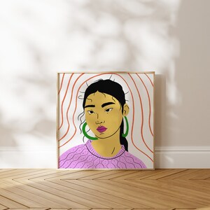 Portrait of a Fashionable, Modern, Asian Woman digital download, wall art, home decor, printable art, illustrated art print