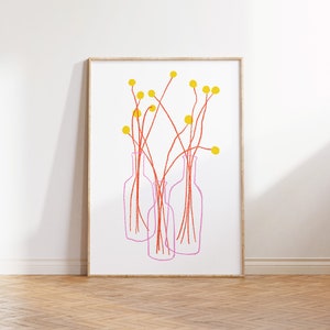 Pom Pom Plant illustration print digital download, poster, wall art, home decor, dorm decor, gift, illustration, art print, plant lover