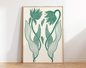 Flowers digital download art print, wall art, home decor, printable art, illustrated art print