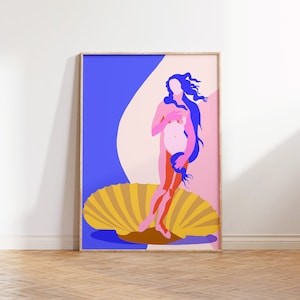 Nacimiento de Venus cartel de moda pared arte impresión moderna habitación decoración rosa preppy hogar decoración girly impresión estética apartamento decoración púrpura pared arte