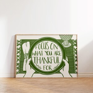 Thankful block print style illustrated art