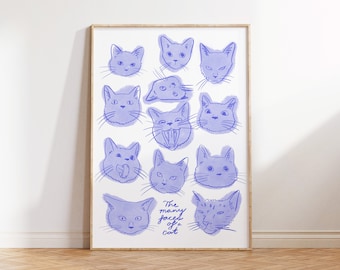 Cat illustration digital download, wall art, home decor, gift, printable art, cat lover, animal art print