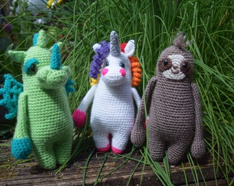 Sloth, Unicorn and Dragon Friends - Crochet Pattern