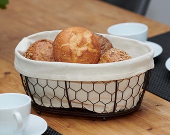 Modern bread basket // Wire basket Vintage look // Metal wire/cotton // 28 x 19.5 x 11.5 cm