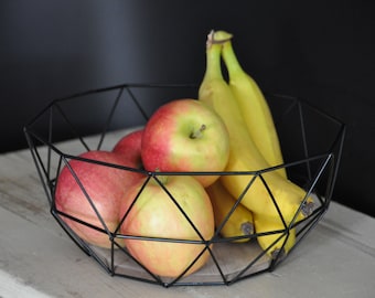 Modern Fruit Basket - Metal Black Wood Design Brown - 26,5x25xH12 cm