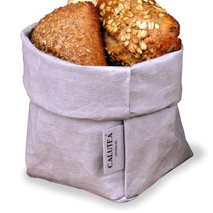 Brotkorb klein, grau, moderne Lederoptik (vegan) für kreative Designliebhaber – Brottasche, Brötchenkorb – faltbarer Krempelkorb 12cmØ