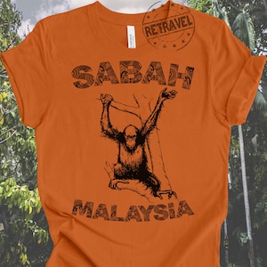 SABAH Malaysia Borneo Adventure Shirt Orangutan T Shirt Borneo Shirt Malaysian Gift Batik Shirt Malaysia Shirt Save Orangutans Print