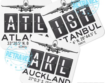 CUSTOMIZABLE AIRPORT CODE Cork-back Custom Coaster Custom Gift Airport Terminal Travel Souvenir Pilot Gift Flight Attendant Cabin Crew Gift
