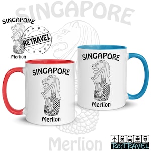 Taza de café SINGAPUR MERLION Taza de viaje amante del café de recuerdo de Singapur, Taza de recuerdo de viaje de Singapur, Taza de café de regalo Merlion de Singapur
