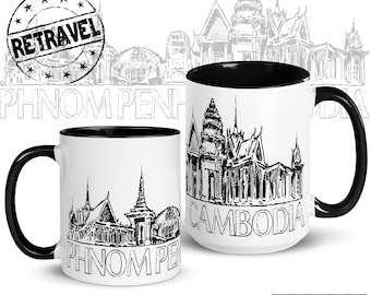 PHNOM PENH Cambodja Skyline Koffiemok Cambodja Souvenir Koffieliefhebber Reismok Zuidoost-Azië Reizen Souvenirmok, Zuidoost-Azië Gift koffiemok