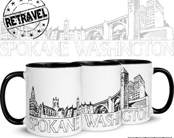 SPOKANE Washington Cityscape Skyline Coffee Mug Moving Away Gift Expat Gift Hometown Mug, Hometown Gift Spokane WA Travel Coffee Mug