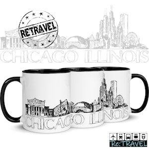 CHICAGO Illinois City Skyline Coffee Mug Moving Away Gift, Expat Gift Hometown Mug, Hometown Gift Chicago Coffee Mug, Chicago IL Mug