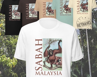 Camiseta de orangután de Sabah, Malasia, Borneo, orangutanes de Sabah, Borneo, Malasia, recuerdo de viaje, regalo de Malasia, conservación.