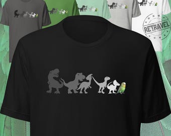 BUDGIE EVOLUTION Sittich T-Rex Dinosaurier Shirt Wellensittich Shirt Sittich Shirt Vogel Liebhaber Geschenk Vogel Shirt für Frauen Wellensittich Haltung Shirt