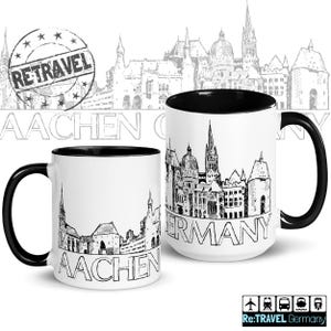 Aachen Tyskland Skyline Stadslandskap Kaffemugg Tysk Souvenir Kaffeälskare Resemugg Tyskland Resesouvenir Tysk Gåva