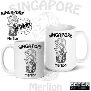 Taza de café SINGAPUR MERLION Taza de viaje amante del café de recuerdo de Singapur, Taza de recuerdo de viaje de Singapur, Taza de café de regalo Merlion de Singapur