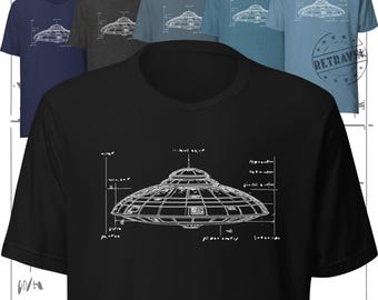 UFO Blueprint Shirt UAP Shirt Alien Conspiracy Theory Shirt Bob Lazar Style Shirt Spacecraft Blueprints Drawing UFO Tee Shirt Alien Shirt
