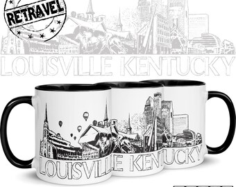 LOUISVILLE Kentucky Cityscape Skyline Coffee Mug Moving Away Gift Expat Gift Hometown Mug, Hometown Gift Louisville KY Travel Coffee Mug