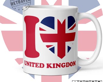 UK Heart Mug I Love United Kingdom Tea Cup Coffee Mug UK Travel Souvenir Expat Coffee Lover Gift For Coffee Lover United Kingdom Love Mug