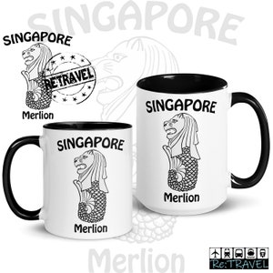 Taza de café Merlion de Singapur, recuerdo de viaje para amantes del café, taza de viaje de Singapur, regalo Merlion de Singapur