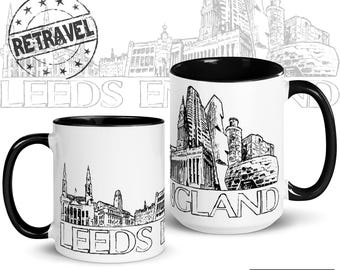 LEEDS England Skyline Yorkshire Tea Cup Yorkshire Gift Souvenir Coffee Lover Travel Mug UK British Gift England Coffee Mug