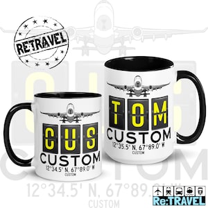 CUSTOM AIRPORT CODE Coffee Mug Coffee Lover Airport Travel Gift Airport Decor Travel Souvenir Pilot Gift Flight Attendant Cabin Crew Gift