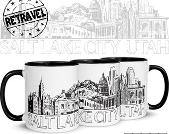 SALT LAKE City Utah Cityscape Skyline Coffee Mug Moving Away Gift Expat Gift Hometown Mug, Hometown Gift Salt Lake City UT Travel Coffee Mug