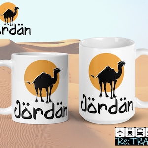 JORDAN Travel Gift Travel Mug, Coffee Mug, Amman Jordan, Petra Jordan, Jordanian Gift Camel Mug, Middle East Jordan Souvenir Desert Mug